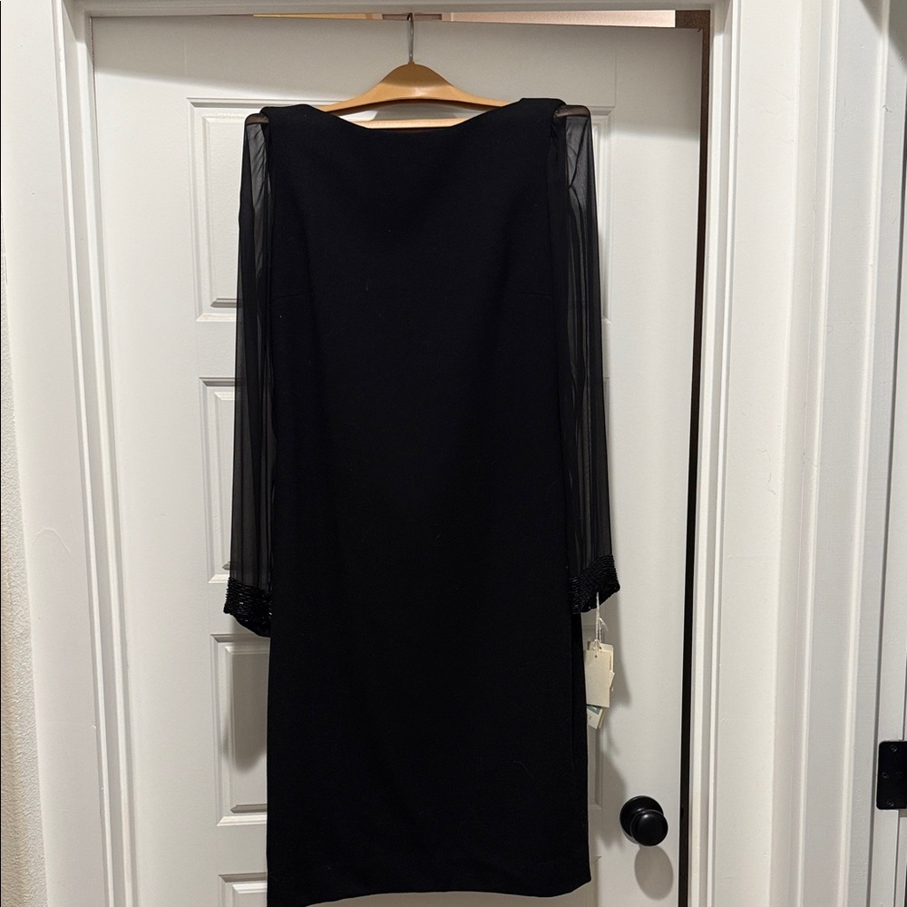 Oscar de la Renta Black Dress with Sheer Sleeves